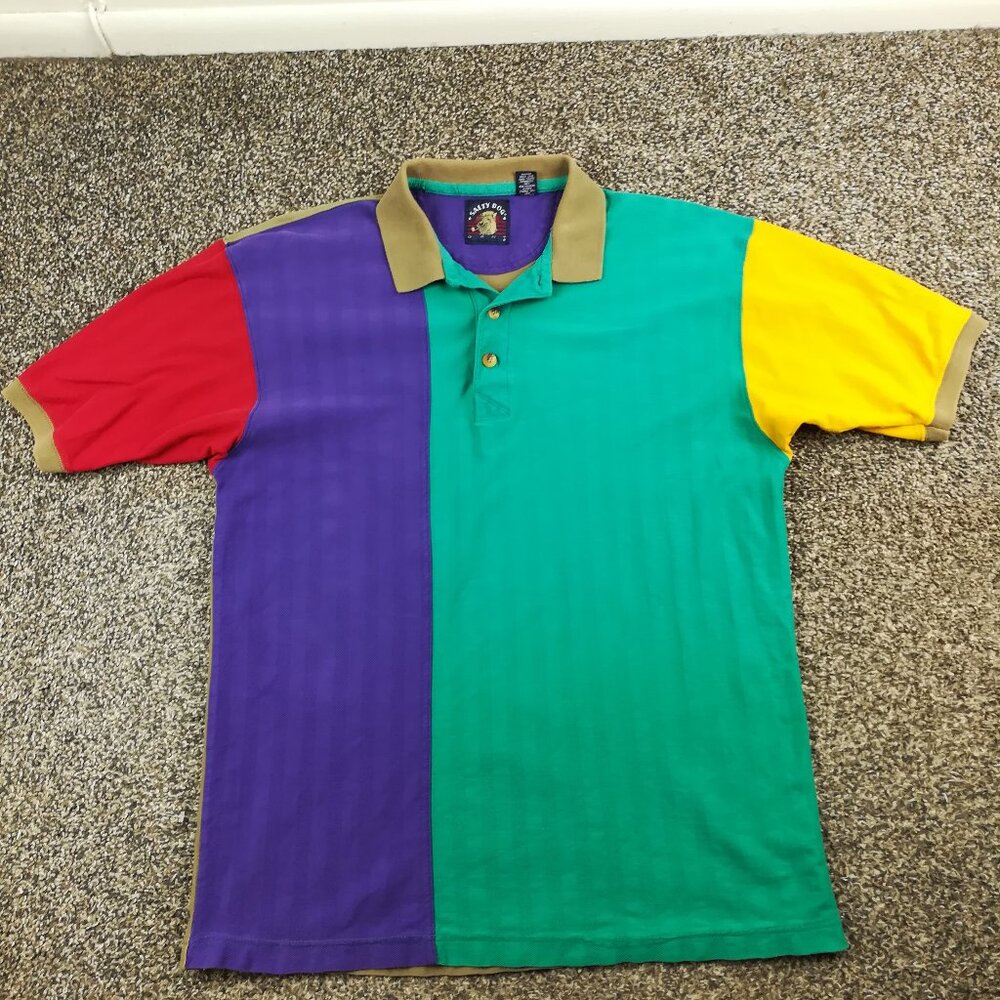 Vintage Gant Salty Dog Polo Shirt Colorblock Herringbone Mens Medium